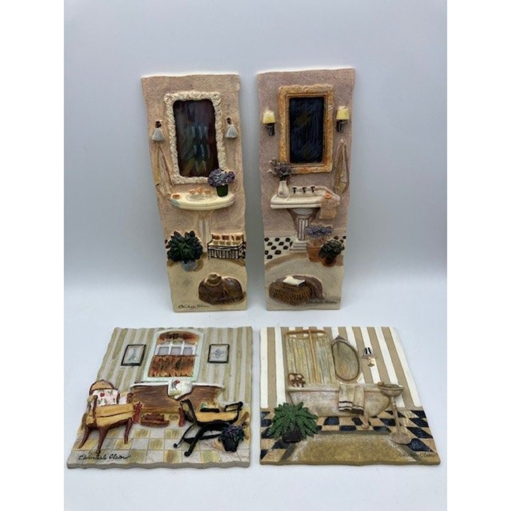 C. Winterle Olson Ceramic Bathroom Interior Wall Art Tiles Set of 4 Home Decor‎